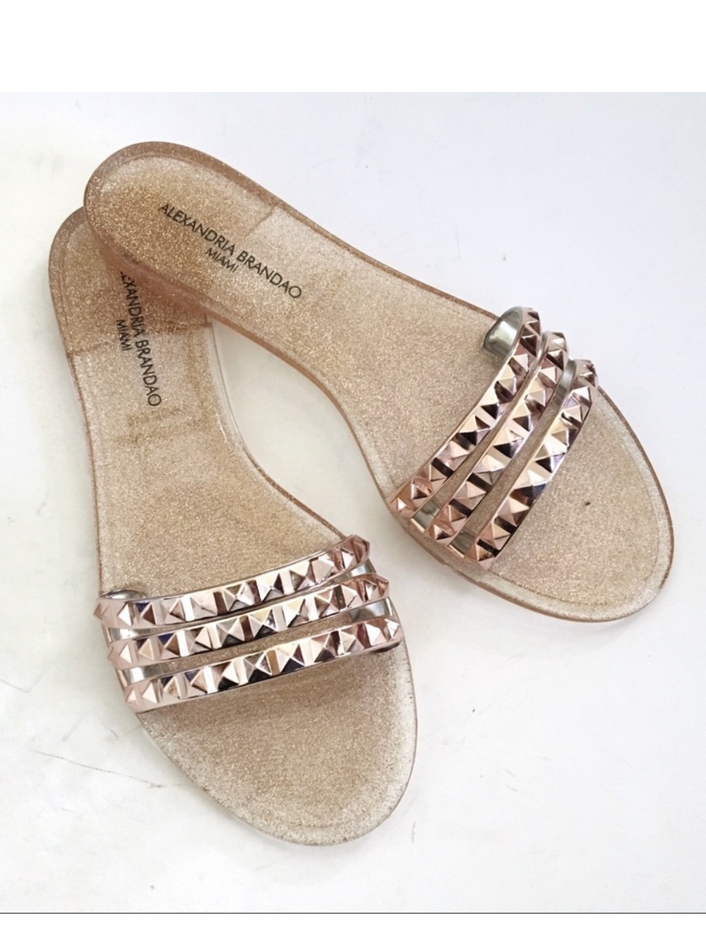Rose Gold Studded Jelly Slide Sandals Size 7